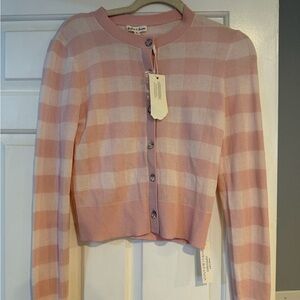 For Love & Lemons Pink and Cream Check Cropped Cardigan